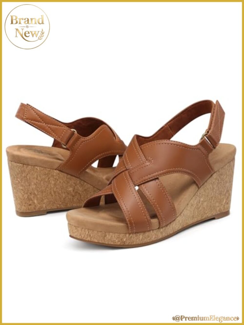 Cork Wedge Sandals Memory Foam Arch Support Adjustable Ankle Strap Open Toe